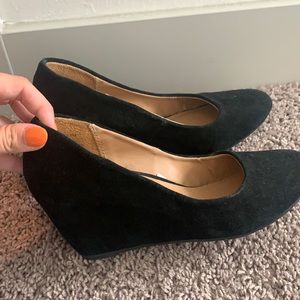 Black suede wedges, worn twice!